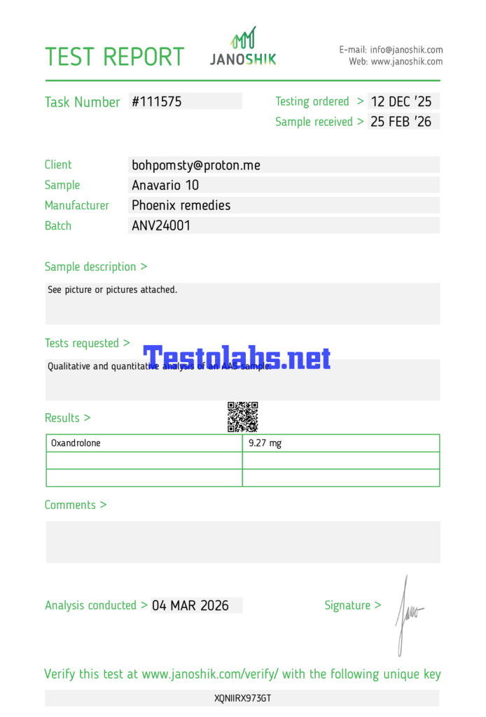 Phoenix Remedies Oxandro 10 lab test